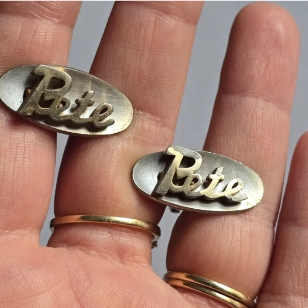 Vintage Pete cuff links name jewelry Peter gold silver tone cufflinks